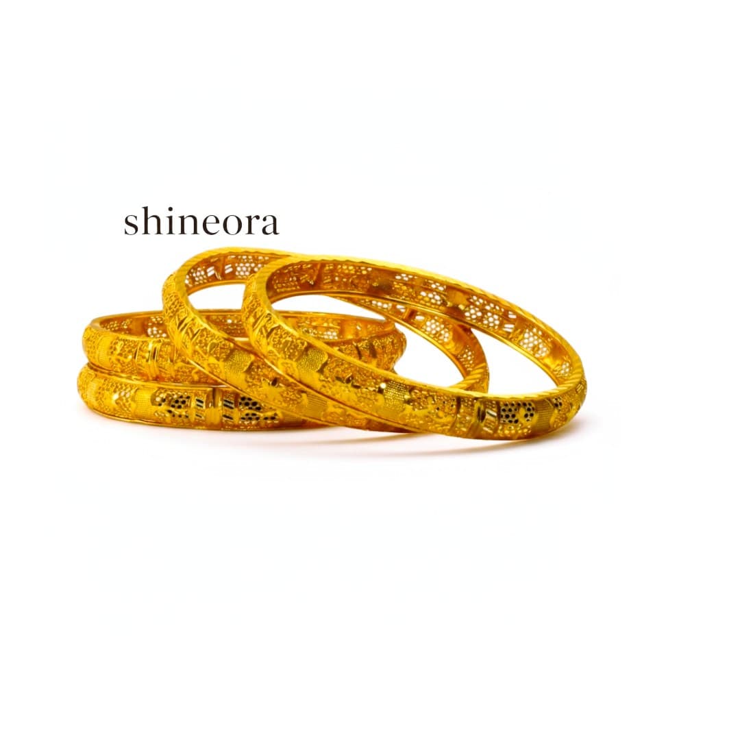 Shineora 18K Gold Plated Regal Bloom Bangle Set - 3