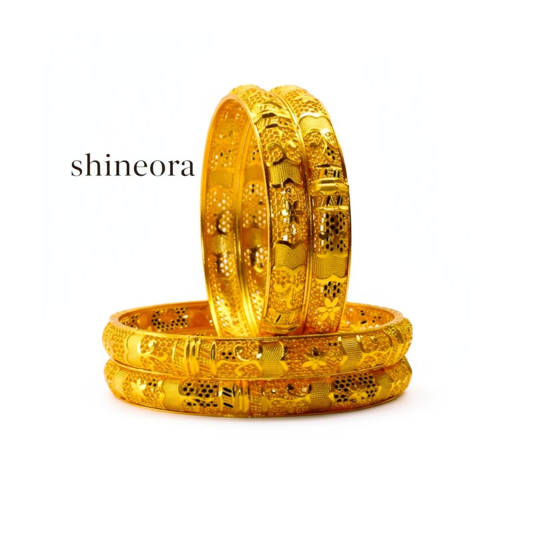 Shineora 18K Gold Plated Regal Bloom Bangle Set - 4