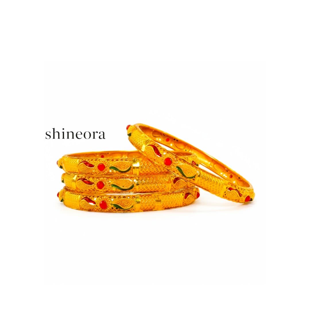 22 K Gold Plated Rajwada Phool Kada Set - 3