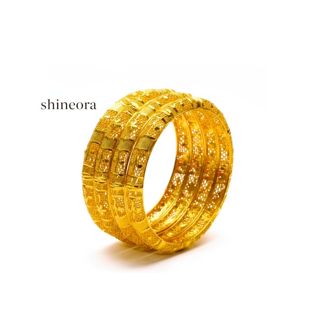 Shineora 18K Gold Plated Regal Bloom Bangle Set - 5