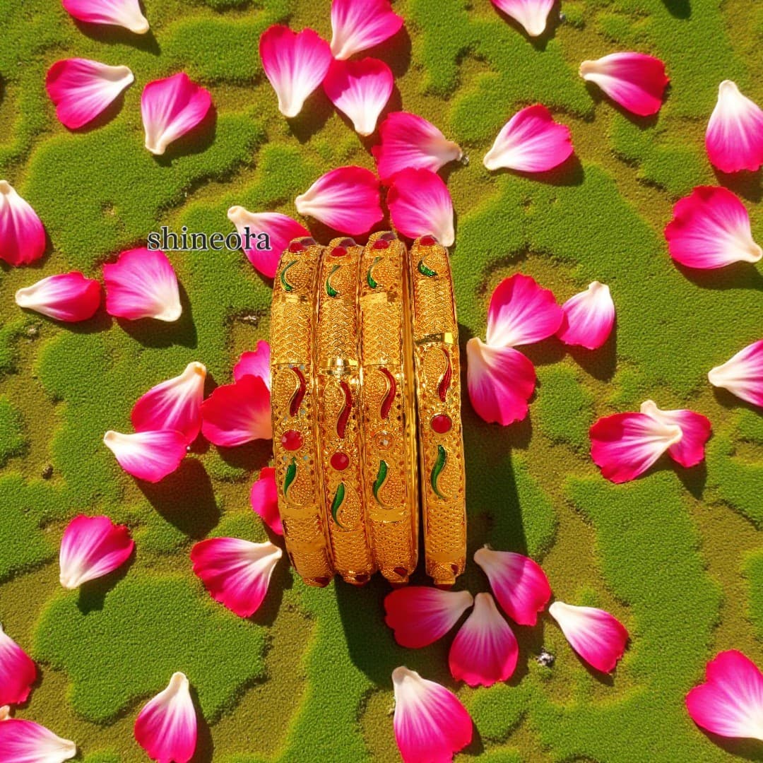 22 K Gold Plated Rajwada Phool Kada Set - 6