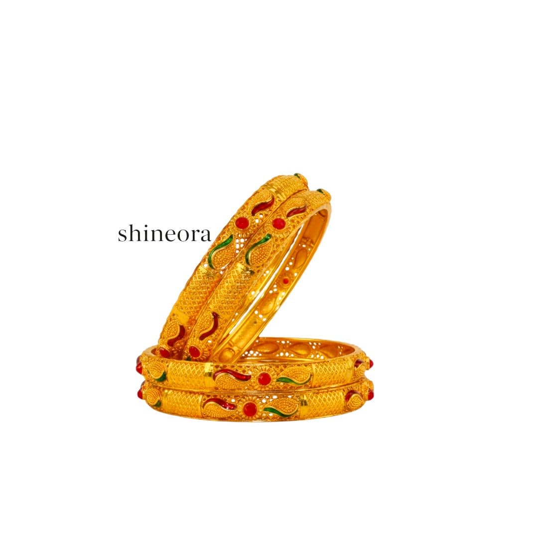 22 K Gold Plated Rajwada Phool Kada Set