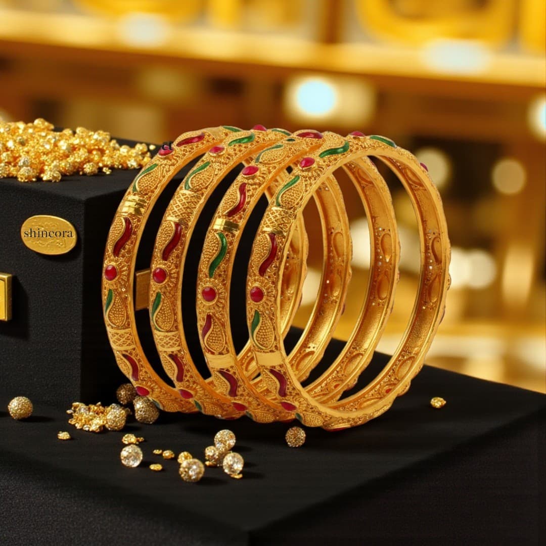 22 K Gold Plated Rajwada Phool Kada Set - 5