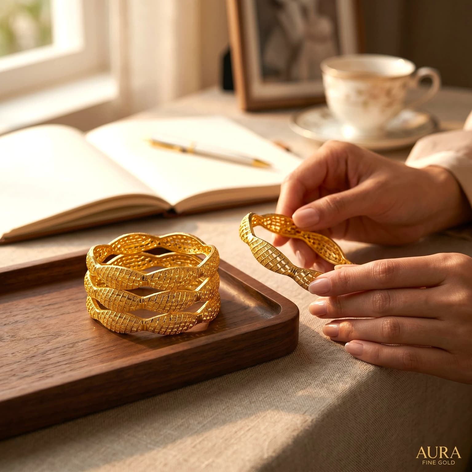 Shineora Luxe Twisted Gold Bangle Set of 4