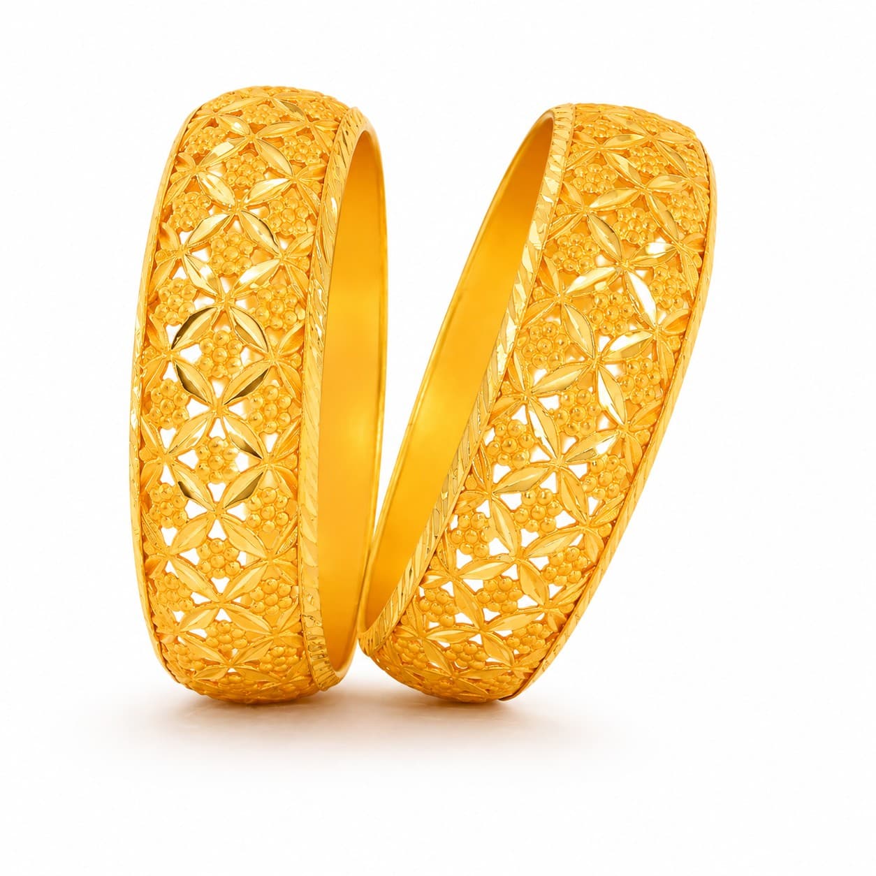 Shineora Floral Lattice Gold Bangles set of 2