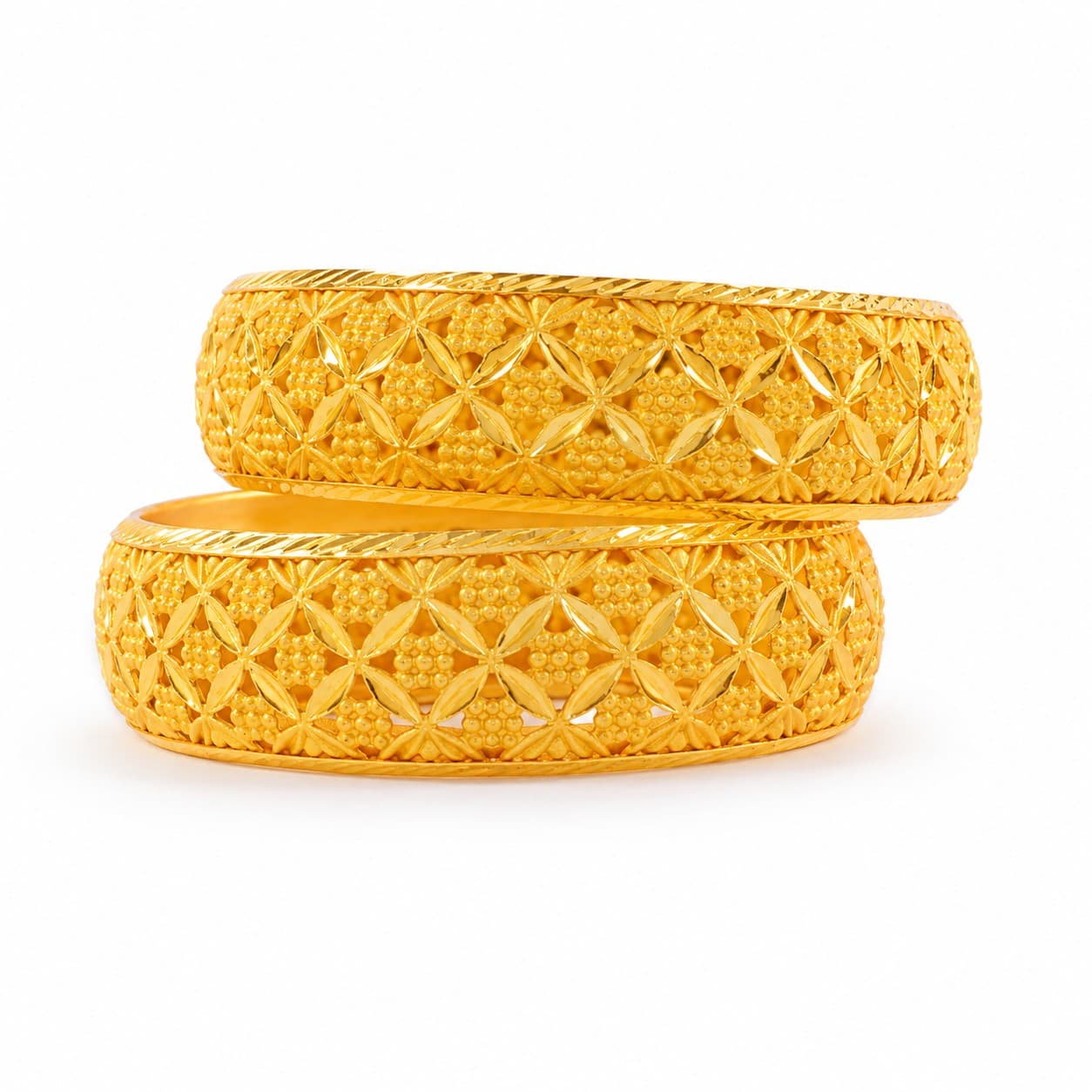 Shineora Floral Lattice Gold Bangles set of 2 - 3