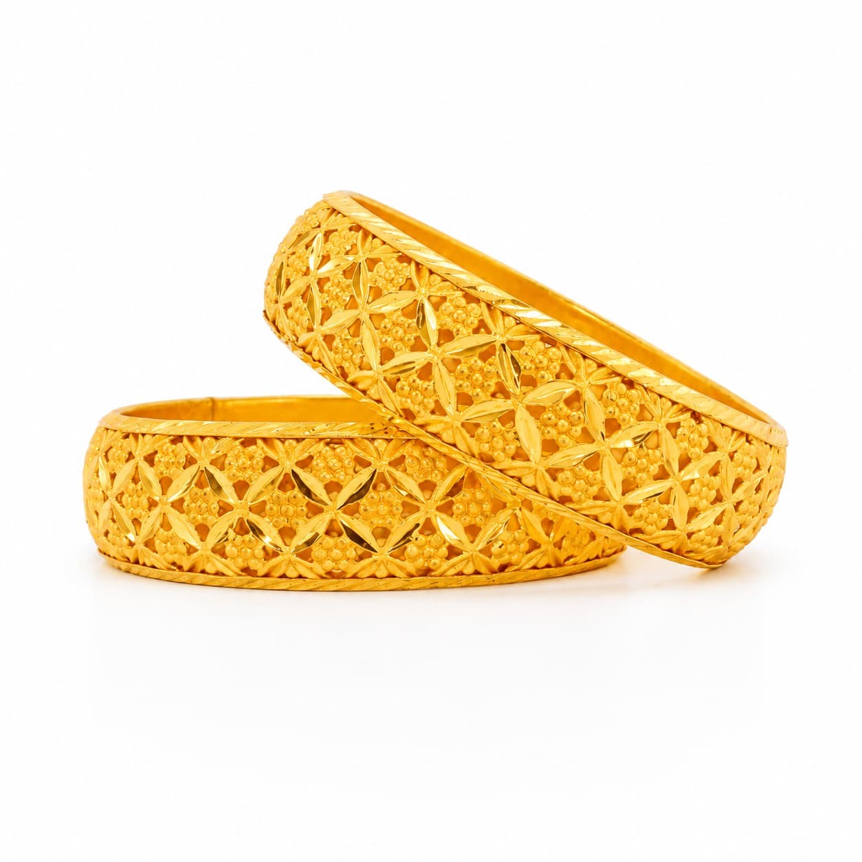 Shineora Floral Lattice Gold Bangles set of 2 - 4