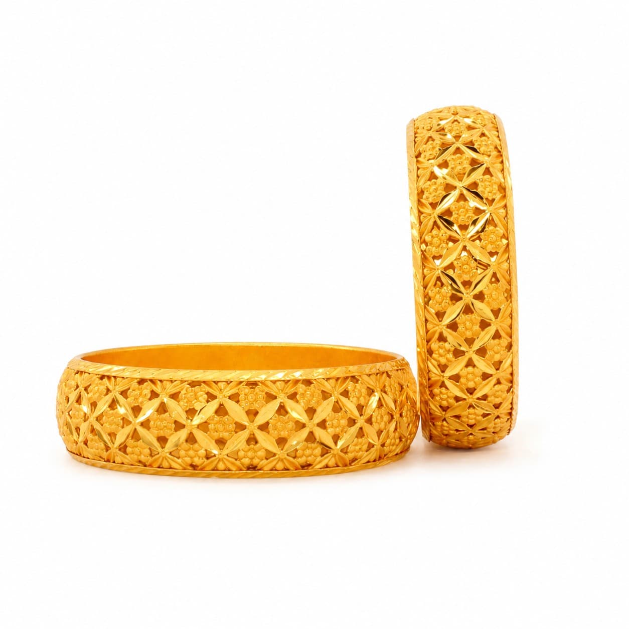Shineora Floral Lattice Gold Bangles set of 2 - 5