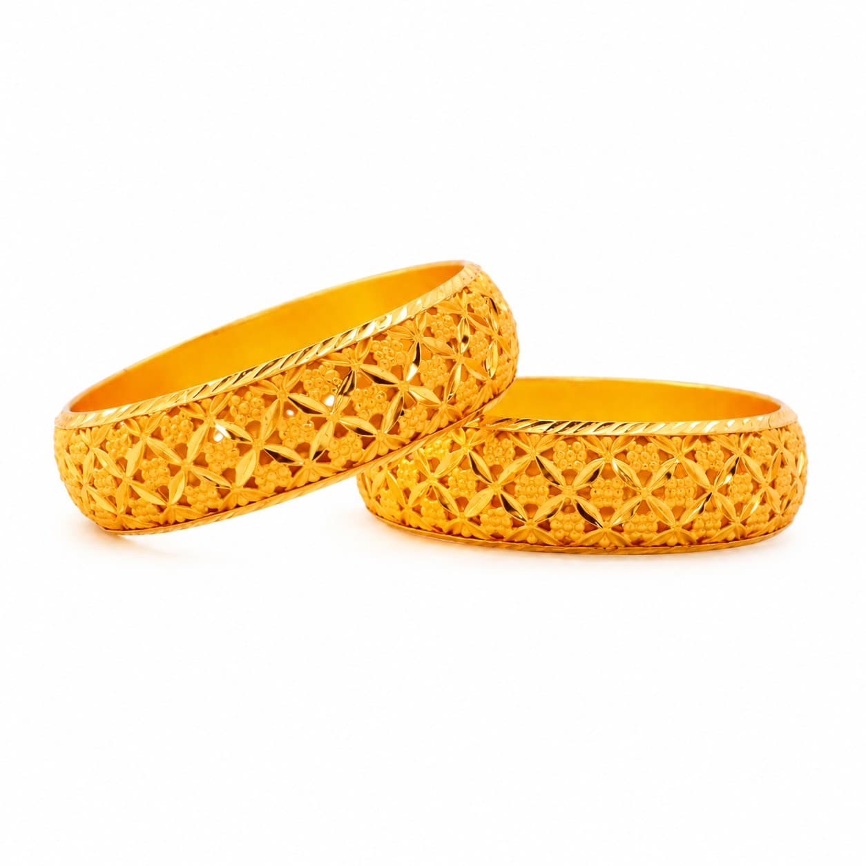 Shineora Floral Lattice Gold Bangles set of 2 - 6