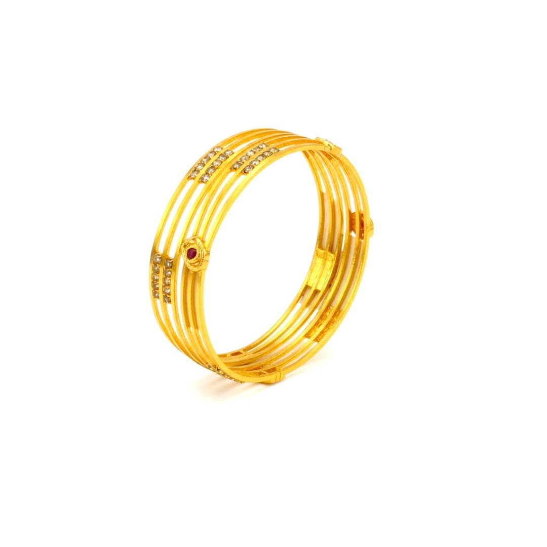 Elegant Gold-Plated Triple Band Bangles with Red and White Stones