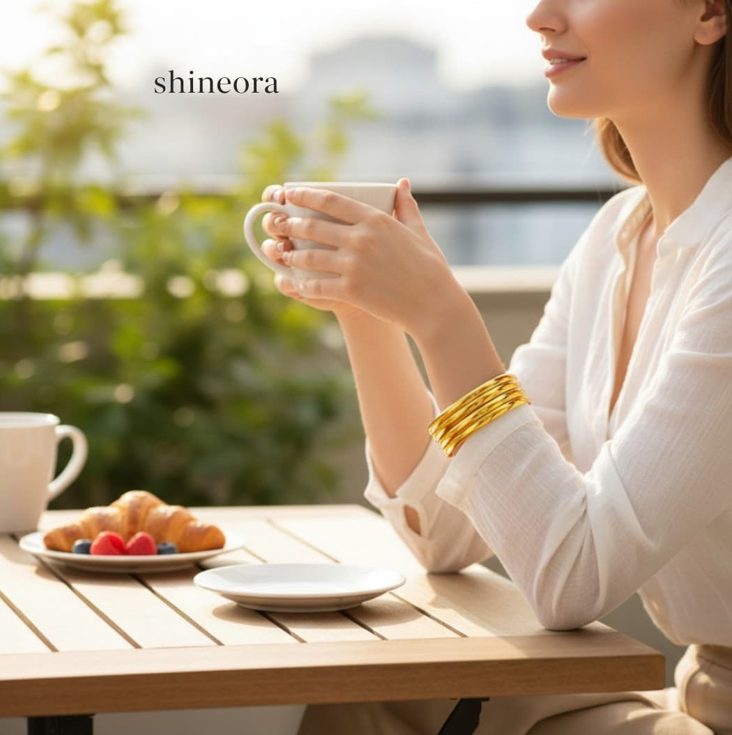 Shineora Women Gold-Plated Minimalist Stackable Bangles Set (Pack of 4) - 3