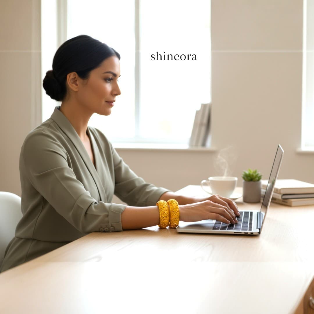 Shineora Floral Lattice Gold Bangles