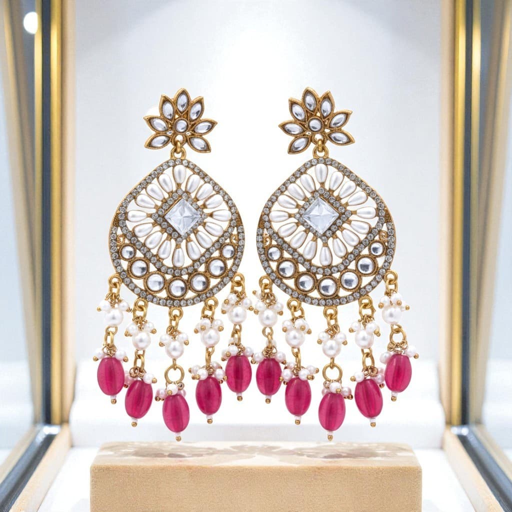 Shineora Ruby Royale Chandbali Earrings