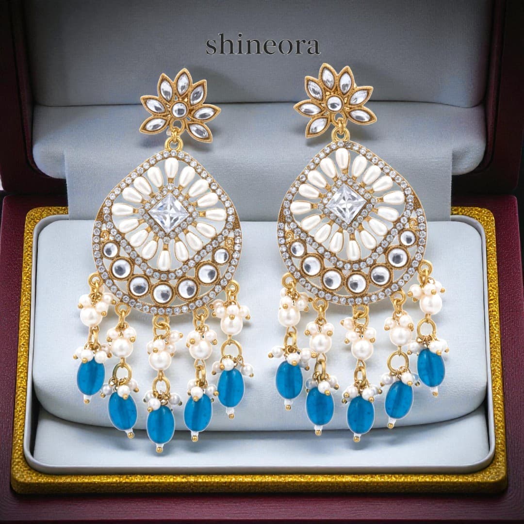 Shineora Emerald Aura Chandbali Earrings