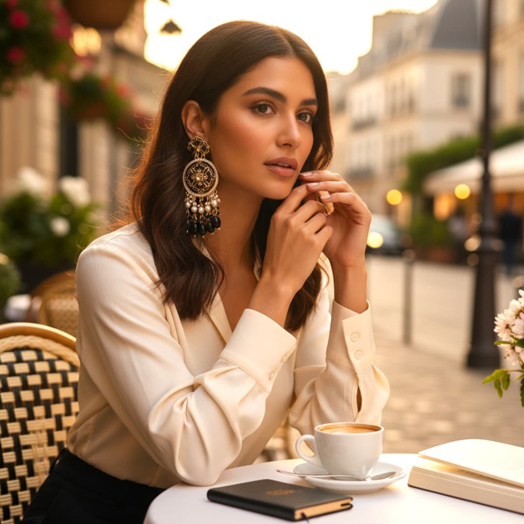 Midnight Bloom Chandbali Earrings