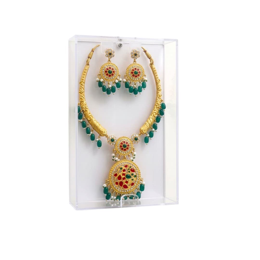Regal Meenakari Emerald Drop Necklace Set - 3