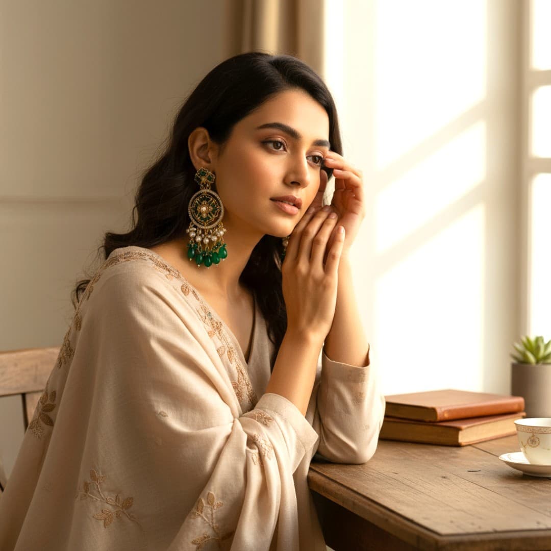 Emerald Bloom Chandbali Earrings