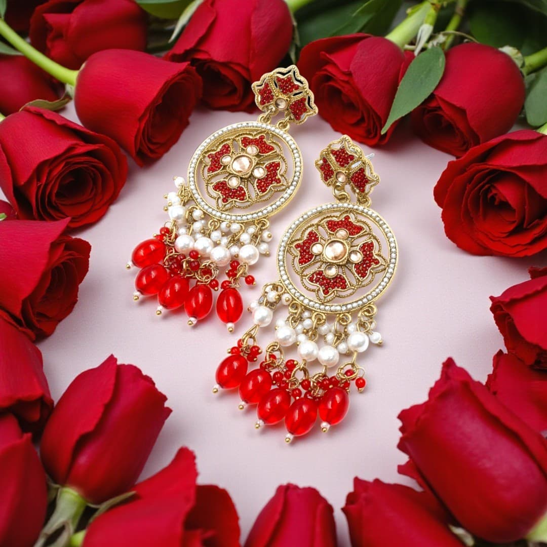 Scarlet Radiance Chandbali Earrings - 4