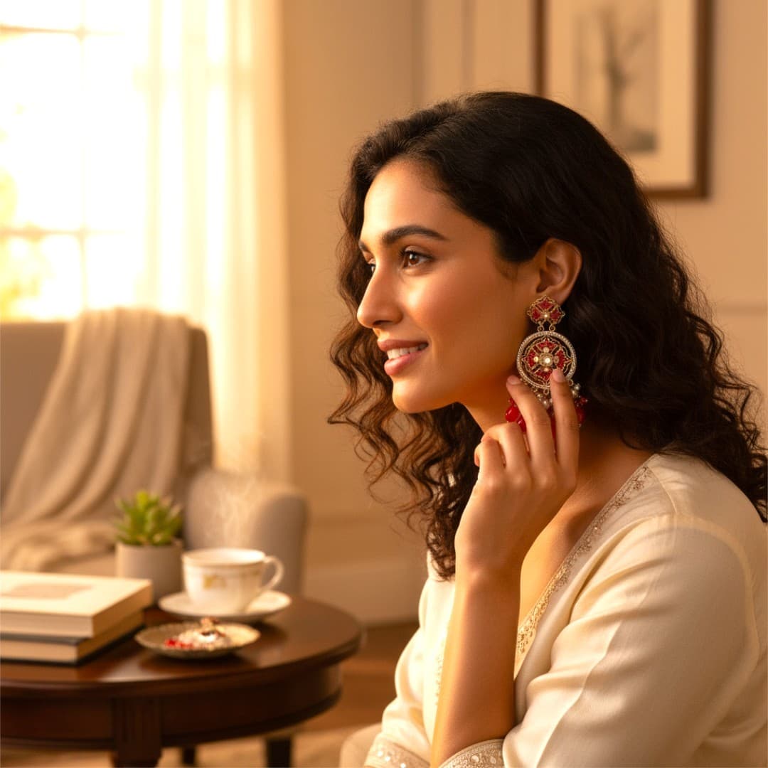 Scarlet Radiance Chandbali Earrings - 3
