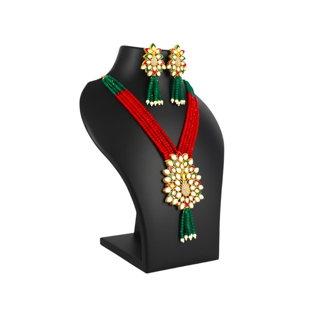 Royal Blossom Kundan Beaded Necklace Set - 4