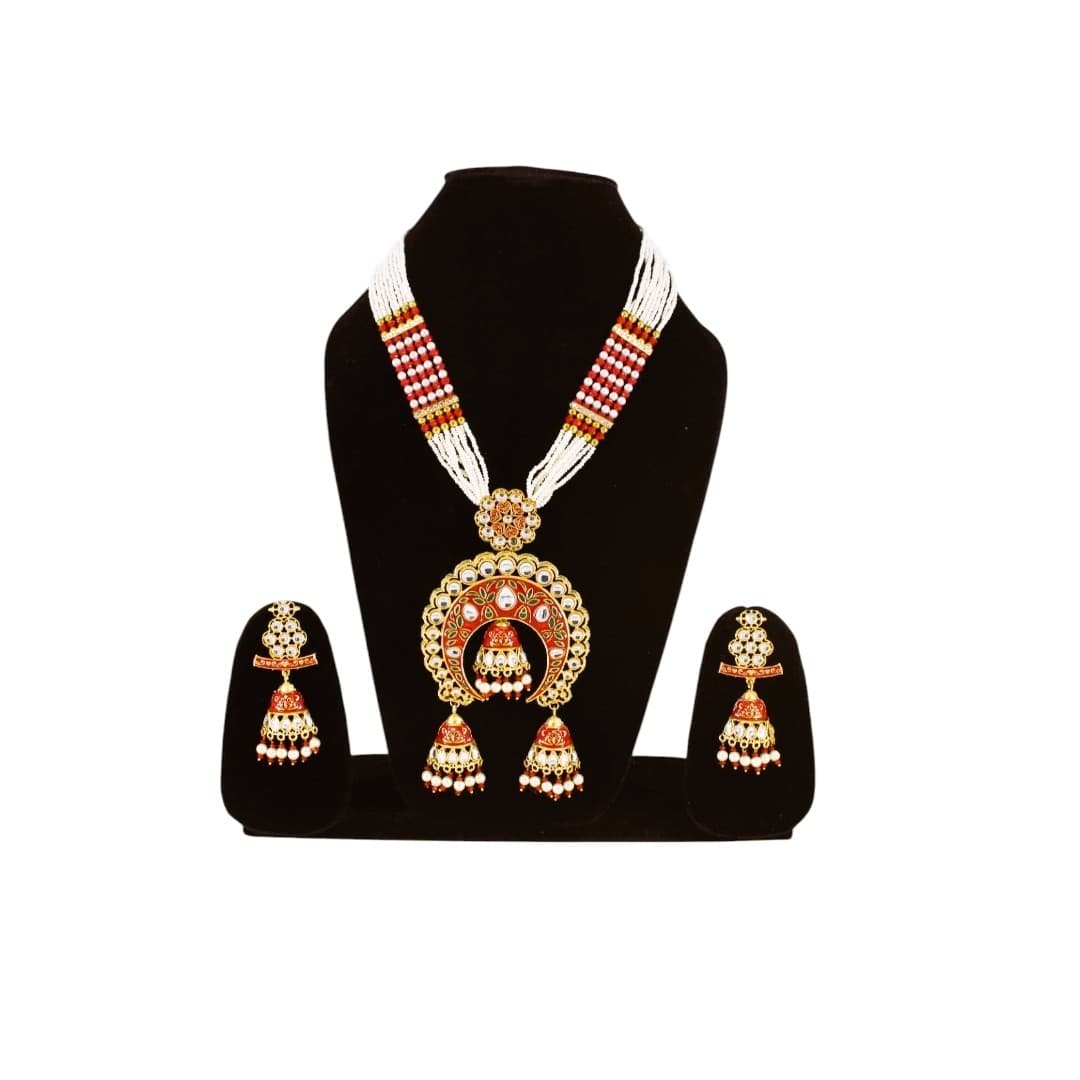 Royal Scarlet Kundan Pearl Necklace Set