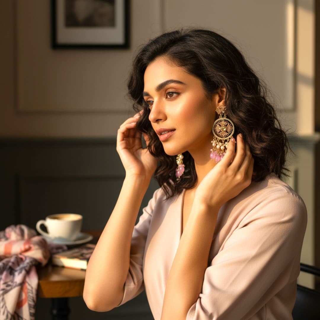 Blush Bloom Chandbali Earrings - 3