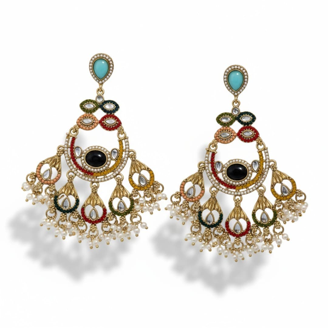 Rangtara Kundan Pearl Drop Earrings