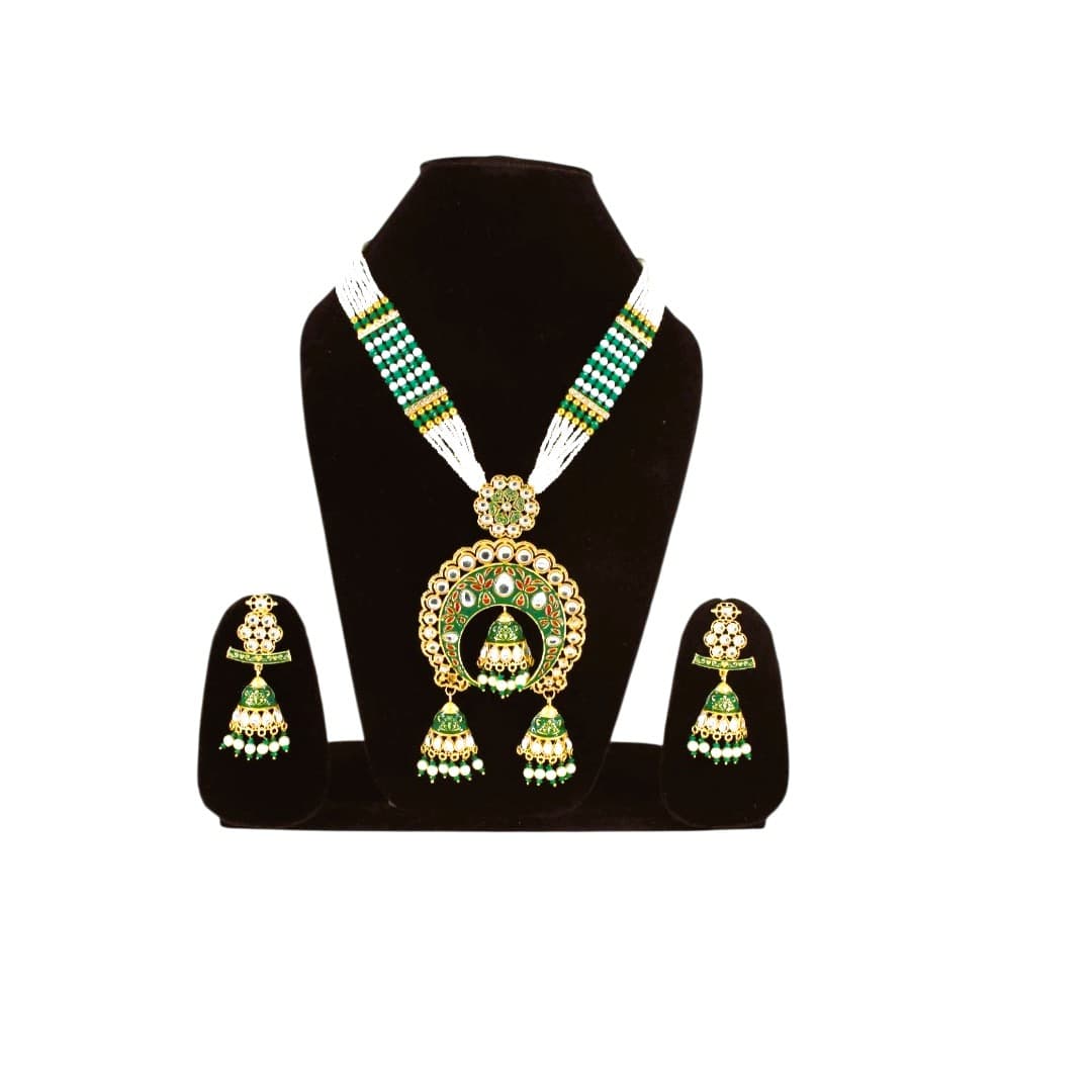 Emerald Royal Kundan Pearl Necklace Set