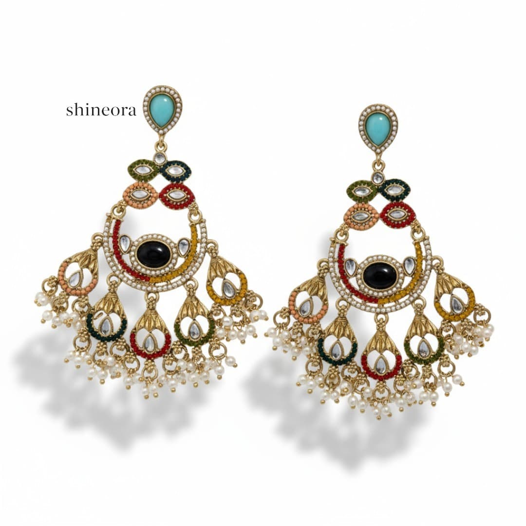 Rangtara Kundan Pearl Drop Earrings - 3
