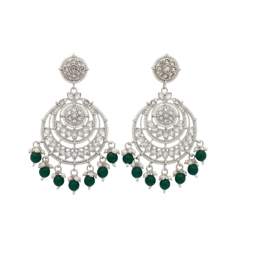Emerald Radiance Silver Chandbali Earring