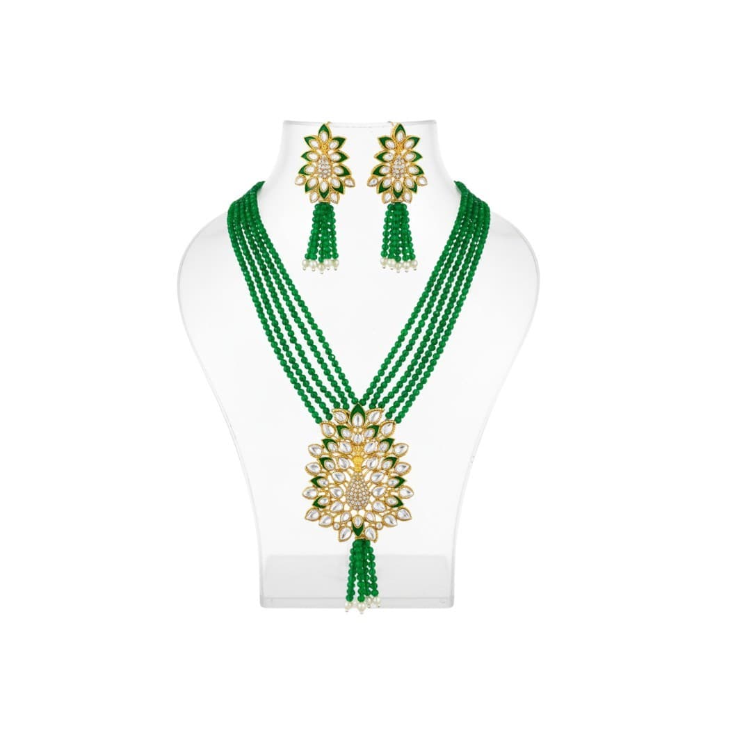 Emerald Blossom Kundan Beads Necklace Set - 3