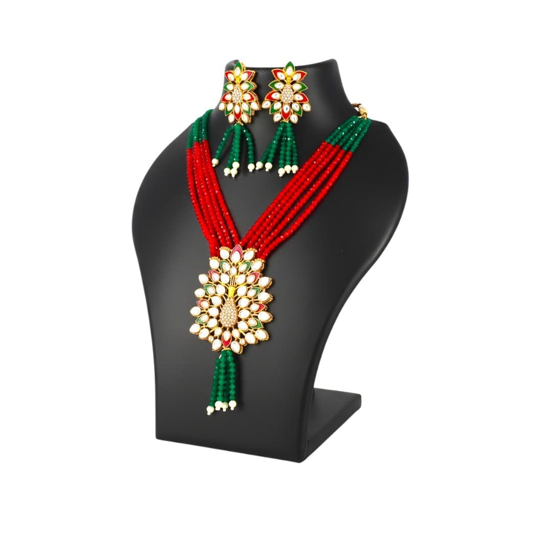 Royal Blossom Kundan Beaded Necklace Set - 3