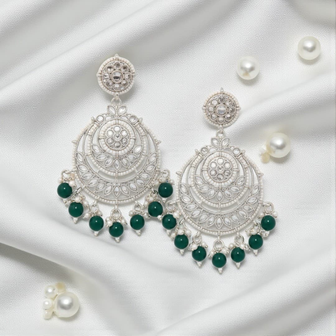 Emerald Radiance Silver Chandbali Earring - 3