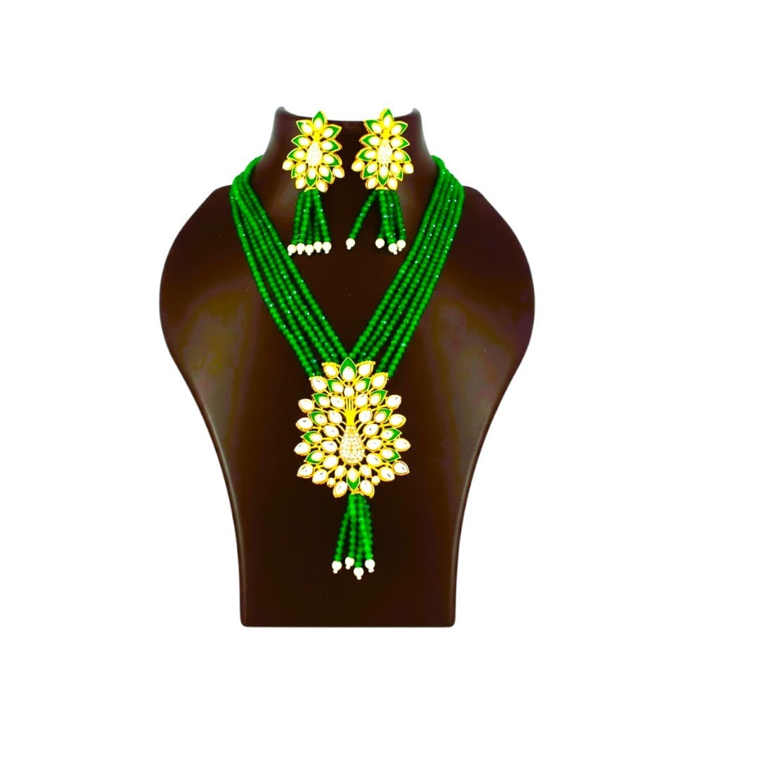 Emerald Blossom Kundan Beads Necklace Set