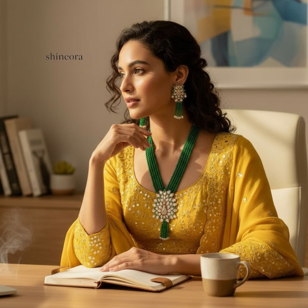 Emerald Blossom Kundan Beads Necklace Set