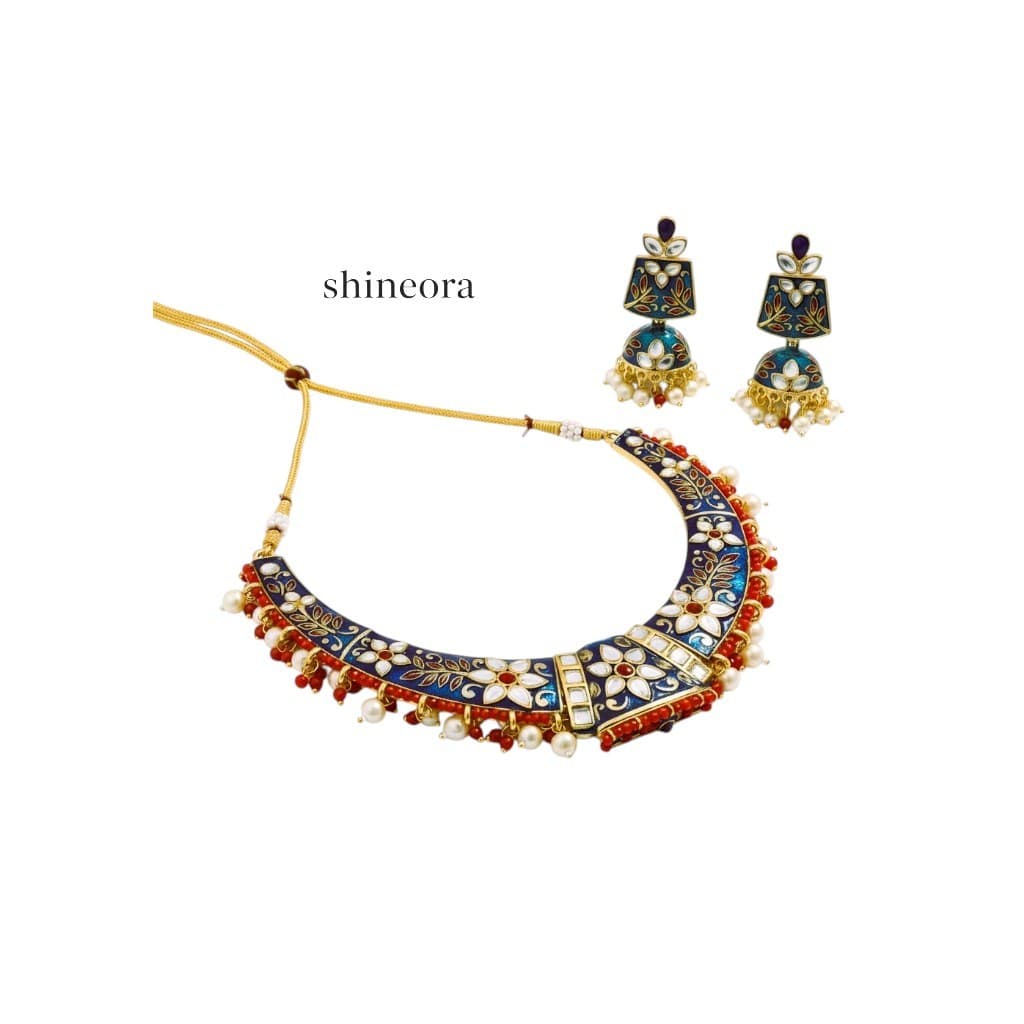 Royal Blue Meenakari Kundan Necklace & Earring Set