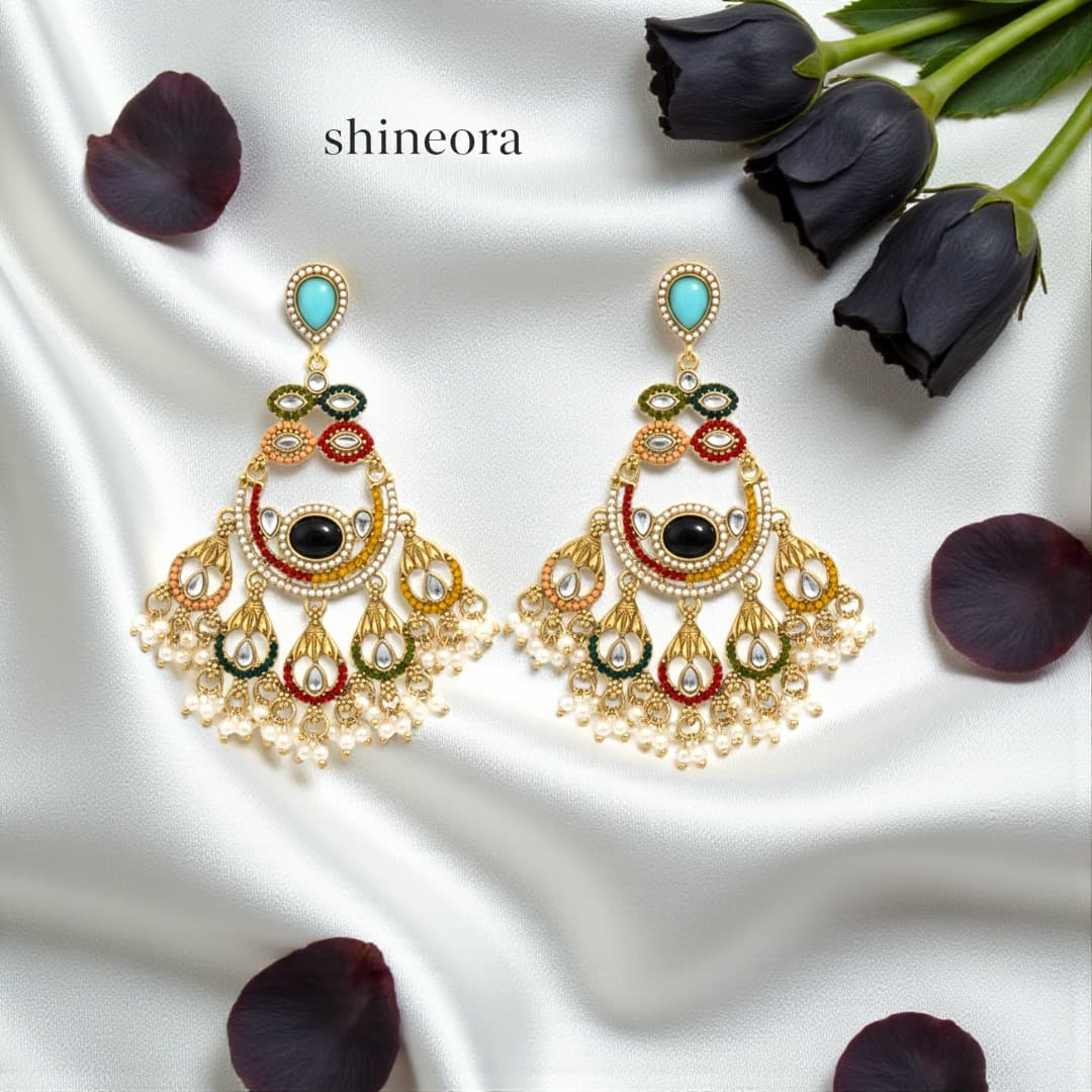 Rangtara Kundan Pearl Drop Earrings