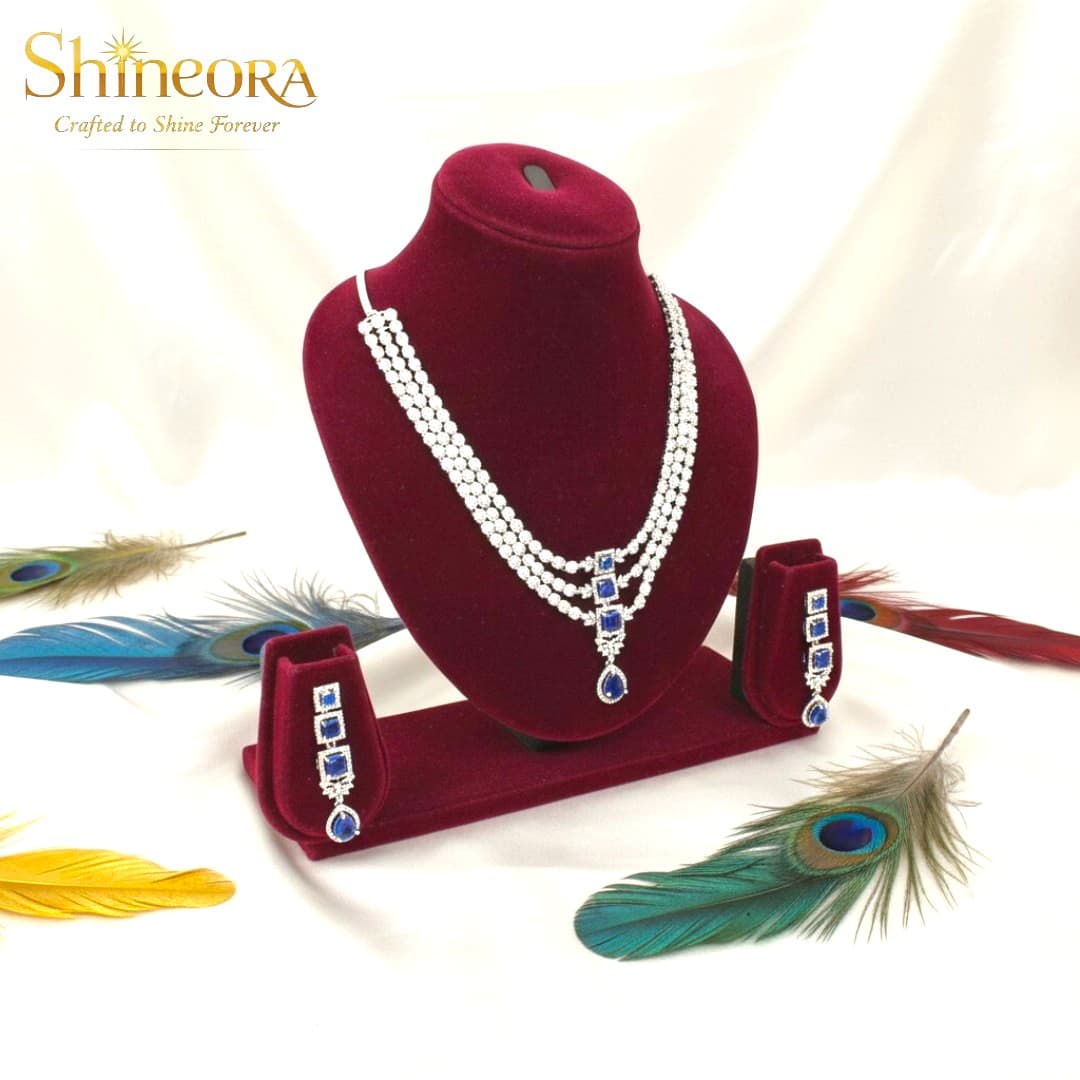 Azure Royalty: Three-Tier Diamond & Blue Sapphire Statement Set - 3