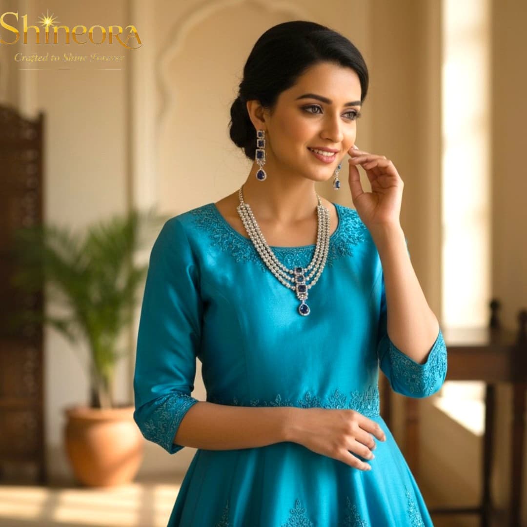 Azure Royalty: Three-Tier Diamond & Blue Sapphire Statement Set