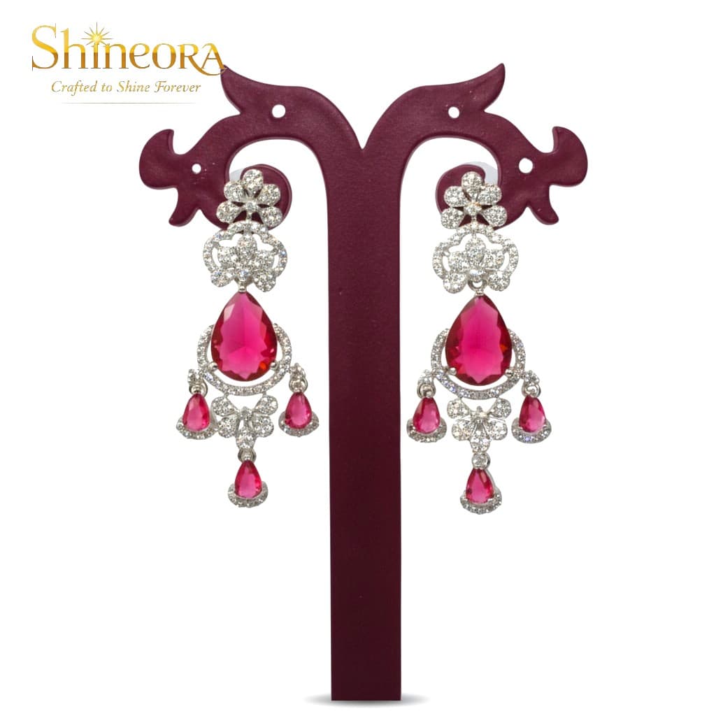 Crimson Elegance: Floral Diamond & Ruby Teardrop Necklace Set - 4