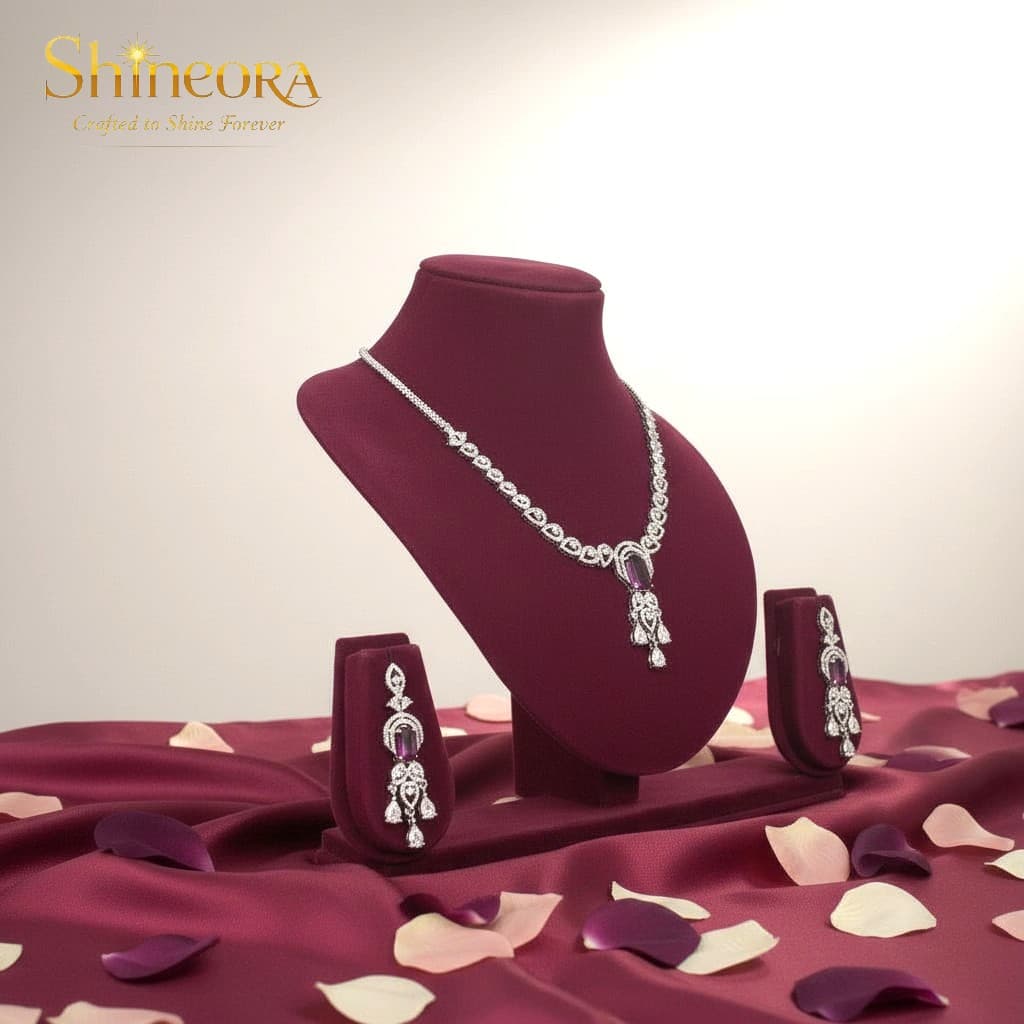 Amethyst Enchantment: Victorian-Inspired Diamond & Purple Stone Necklace Set - 5