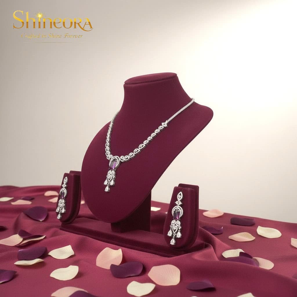 Amethyst Enchantment: Victorian-Inspired Diamond & Purple Stone Necklace Set - 4