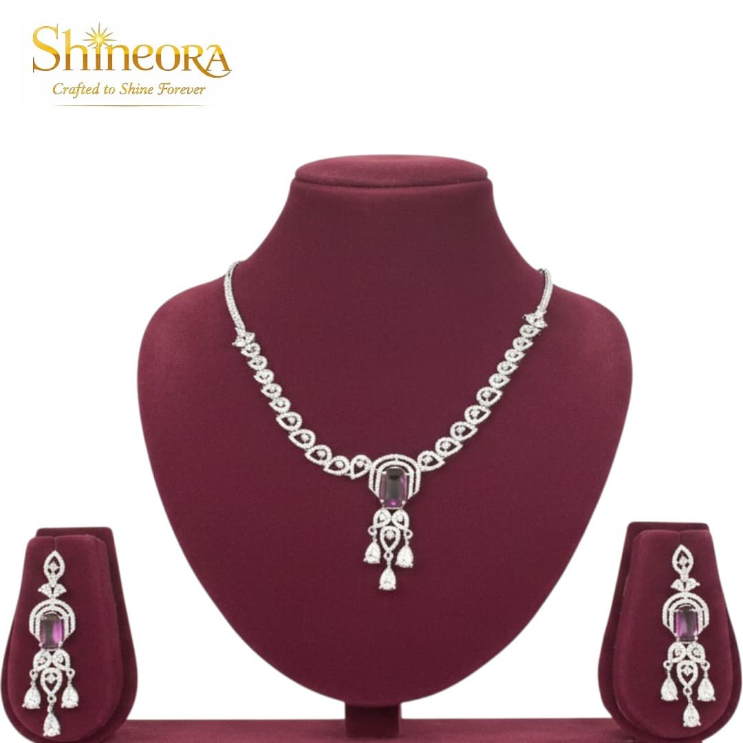 Amethyst Enchantment: Victorian-Inspired Diamond & Purple Stone Necklace Set - 3