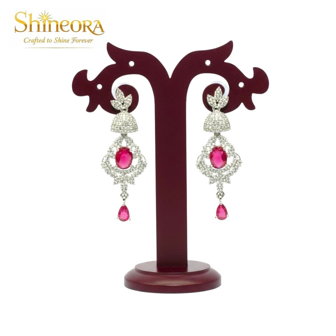 Ruby Radiance: Floral Diamond & Crimson Heart Necklace Set - 3