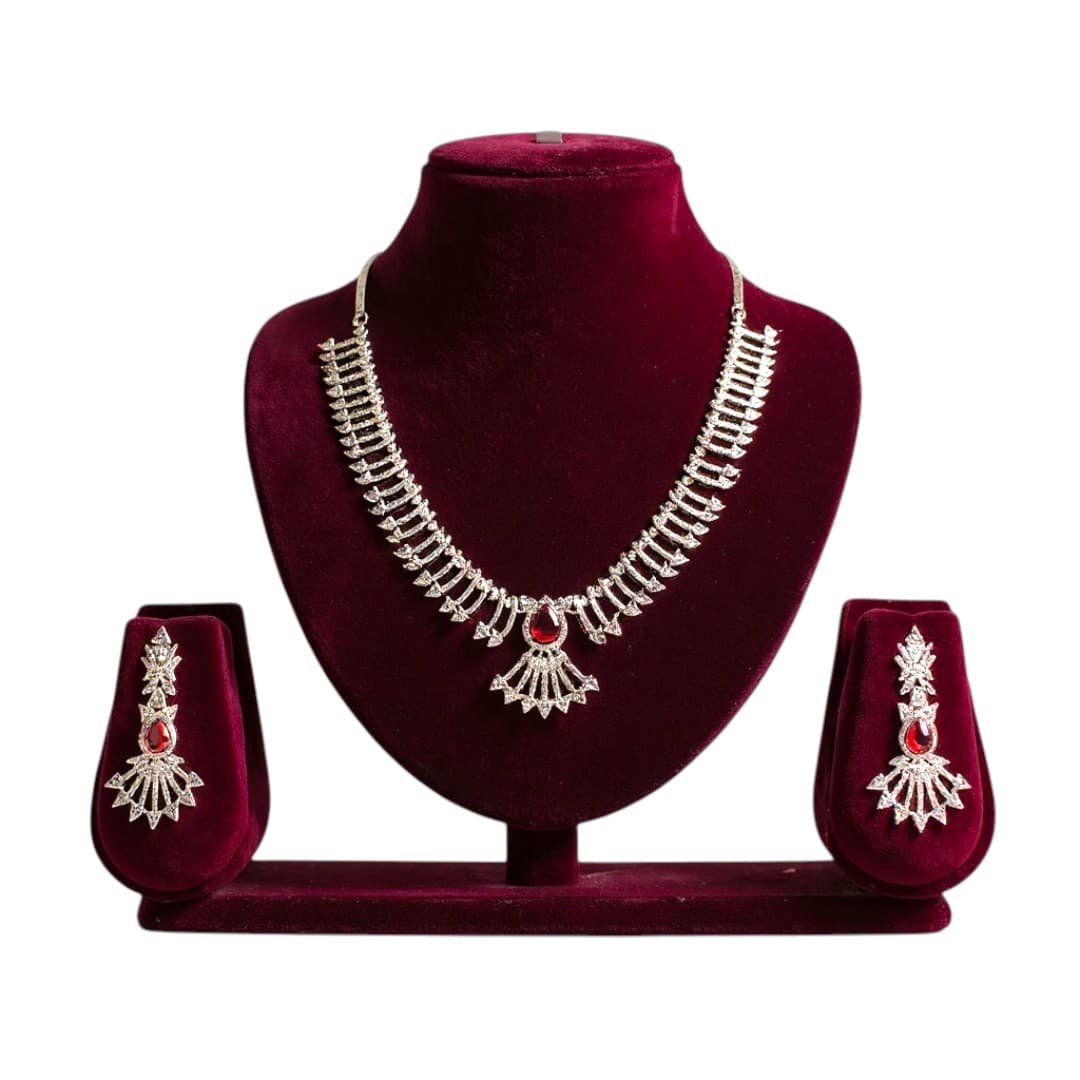 Crimson Sunburst Art Deco Necklace Set - 5