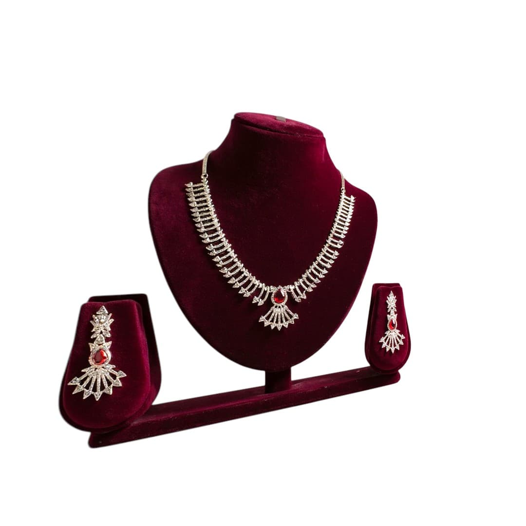 Crimson Sunburst Art Deco Necklace Set - 4