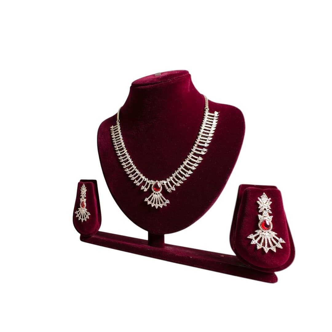 Crimson Sunburst Art Deco Necklace Set - 3