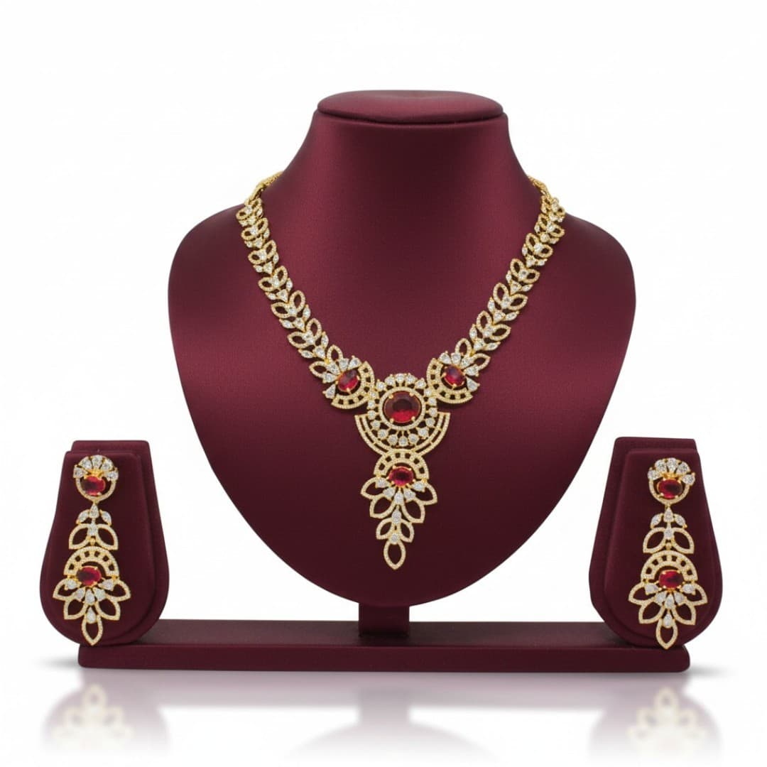 Ruhani Ruby Cascade Necklace Set - 5