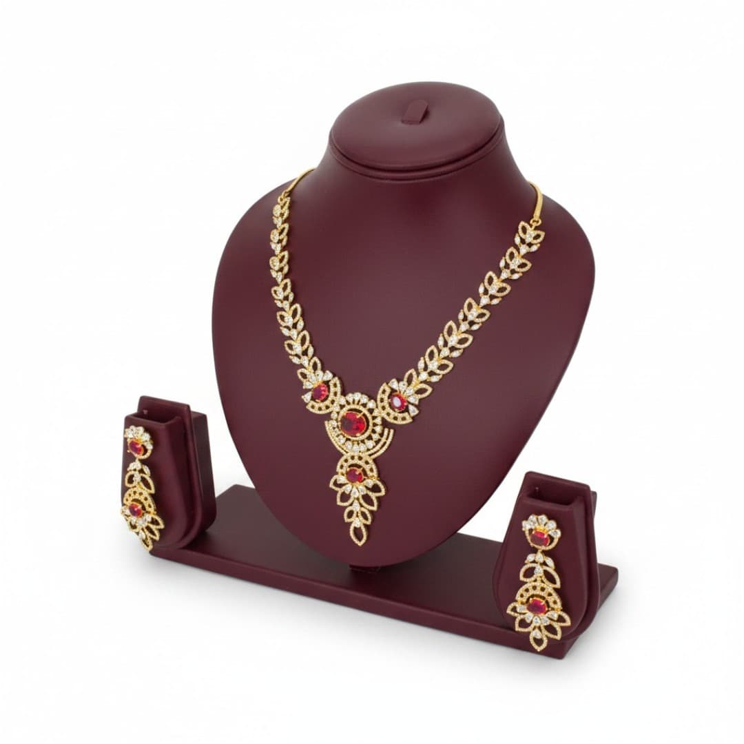 Ruhani Ruby Cascade Necklace Set - 4