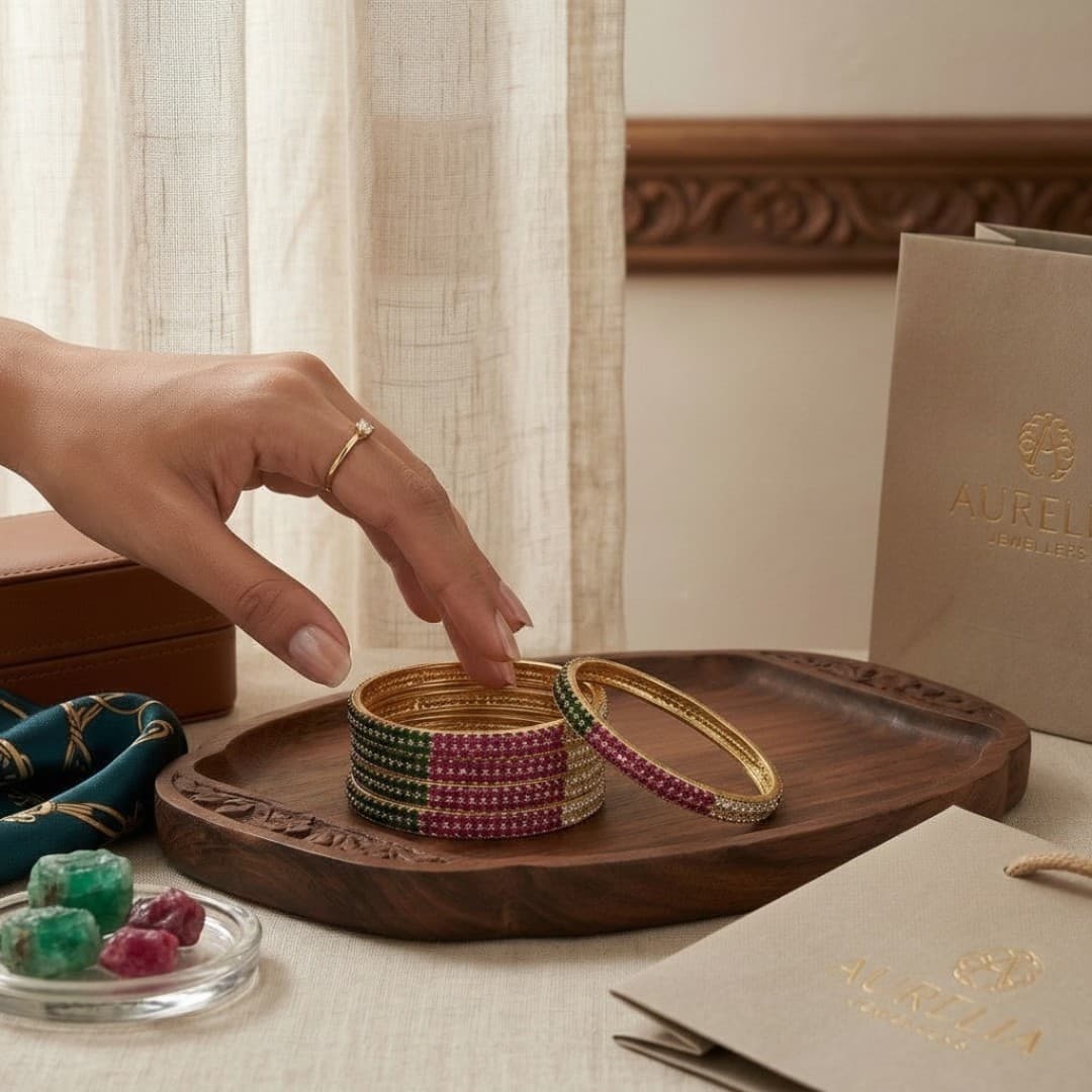 Shineora Ruby Emerald Crystal  Set of 4 Bangles